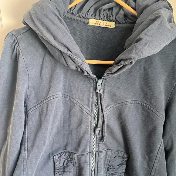 Prairie Underground zip up navy hood tunic organic cotton XL long cloak pockets - Picture 4 of 9